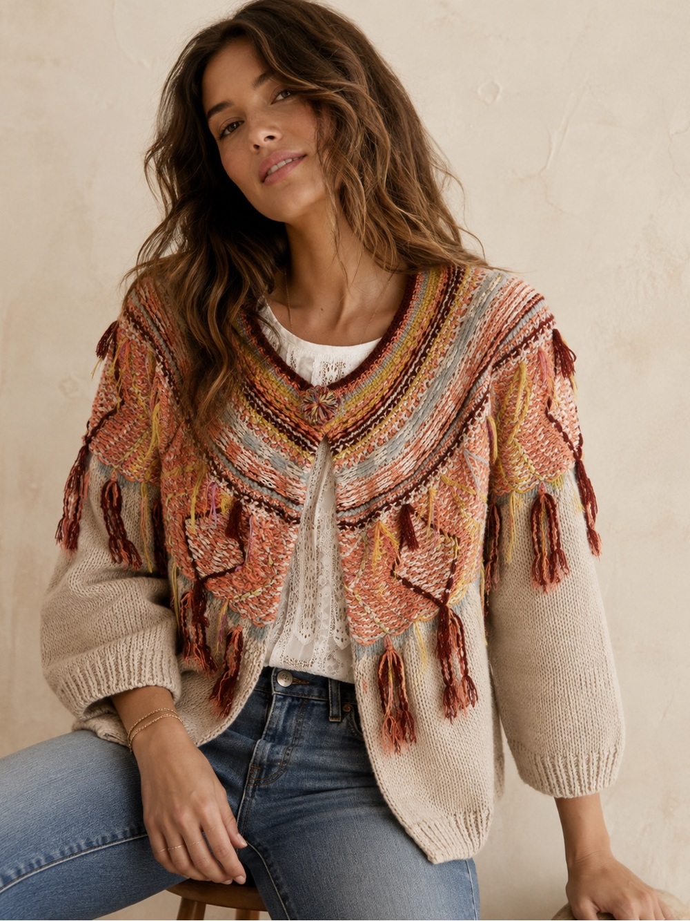 Anthropologie Moth Guajava Fringe Cardigan
